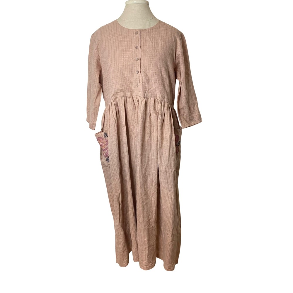 Bombay Paisley Blush Pink Embroidered Prairie Dress Size Large Cotton Blend